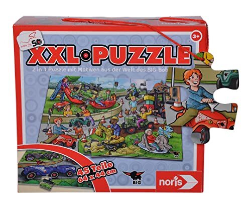 Noris 606032051 Big Bobby Car XXL puzzel met 45 delen, 2 motieven 50 jubileum (totale grootte: 64 x 44 cm) -voor kinderen vanaf 3 jaar