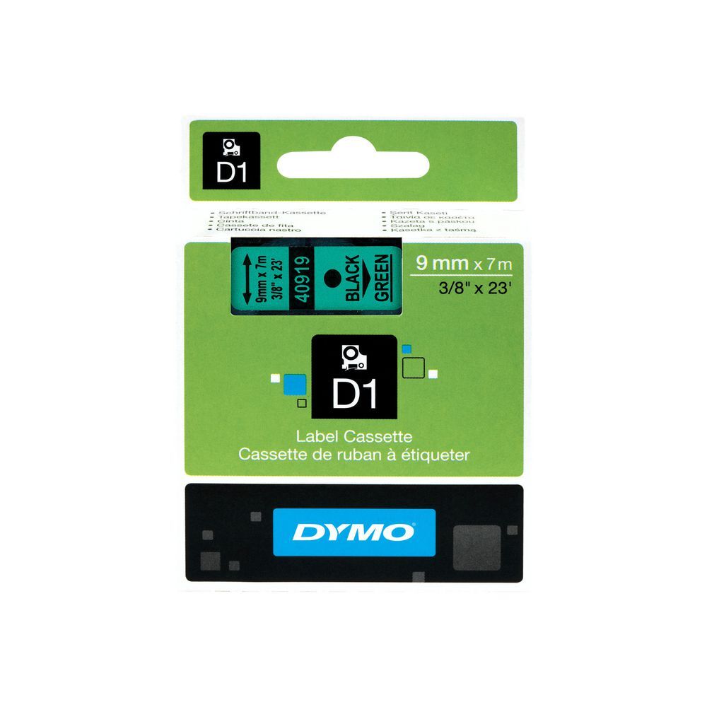 DYMO D1® -Standard Labels - Black on Green - 9mm x 7m