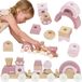 Viga Train en Bois avec Wagonnets en Blocs - Rose