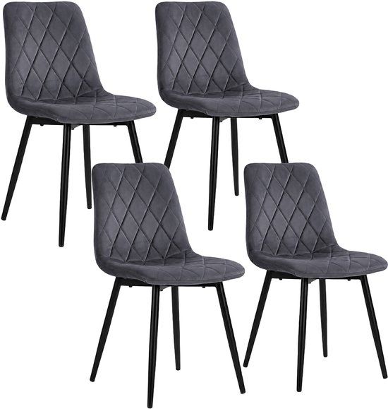 Merkloos Relaxdays Eetkamerstoelen - set van 4 - fluweel - 120 kg - antraciet