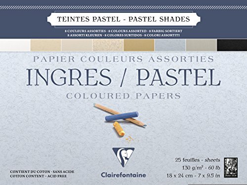 Clairefontaine Ingres Pastelkleur gelijmd Pad, 130 g, 18 x 24 cm, 25 vellen - diverse pastelkleuren