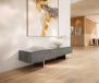 Cuor Meuble TV 150 cm Céramique Béton Gris 1 Clapet 1 Tiroir Pied Flottant Inox