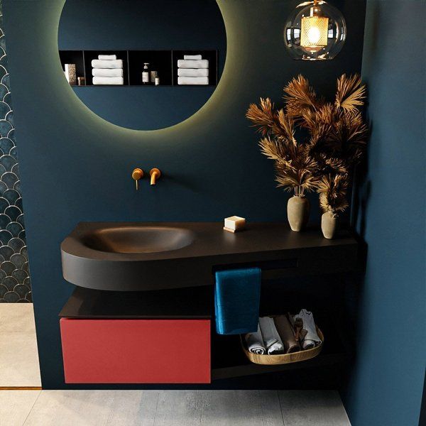 Mondiaz RIVA Badmeubelset - 120x50x30cm - 1 Lade - Fire Mat - Links - Urban Solid Surface - RIVA10261