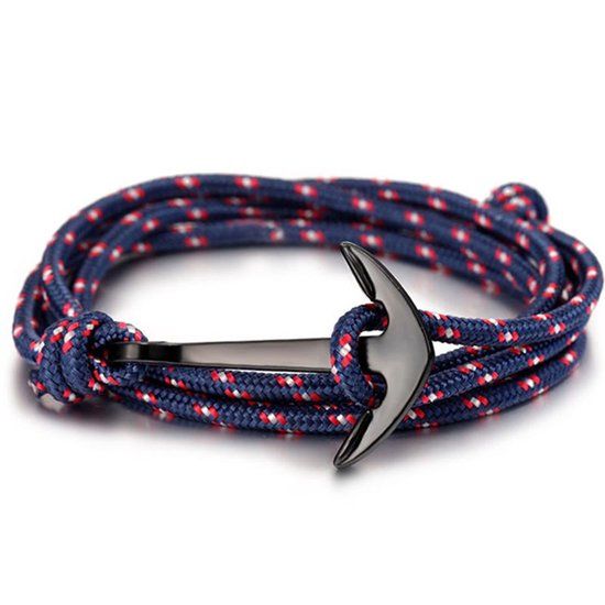 LGT JWLS Anker armband zwart met blauw polyester koord