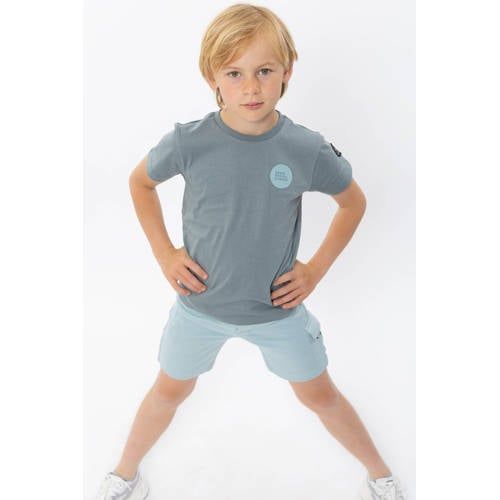 No Way Monday T-shirt met backprint grijsblauw