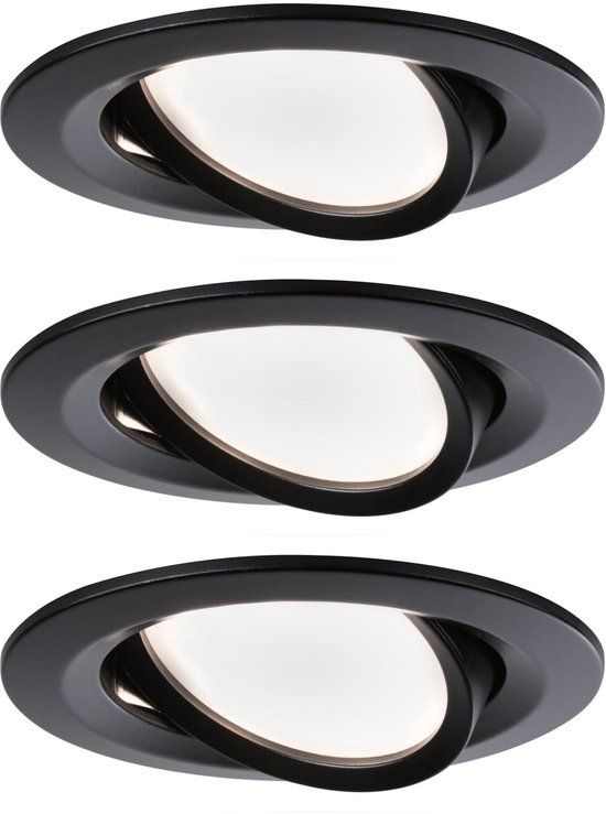 Paulmann Nova Coin - LED Inbouwspot Set - Zwart Mat/Alu - 3x6W - 2700K - Rond - Zwenkbaar