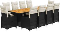 vidaXL 11-delige Bistroset met kussens, poly rattan, zwart