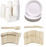 Packadi 200-delige Houten Wegwerp Bestek Set - Wit