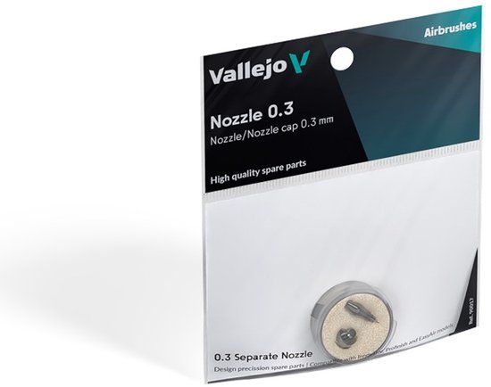 Vallejo Hobbypenseel - 90017 Reserveset Nozzle + Nozzle Cap 0,3 mm voor Innovator, Profinish - EasyAir Airbrush Accessoires set