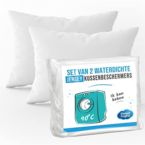 Sweet Night - Set met 2 waterdichte kussenslopen van 65 x 65 cm, waterdichte en micro-ademende matrasbeschermer, zacht en stil, wasbaar op 90 °C, ritssluiting, wit