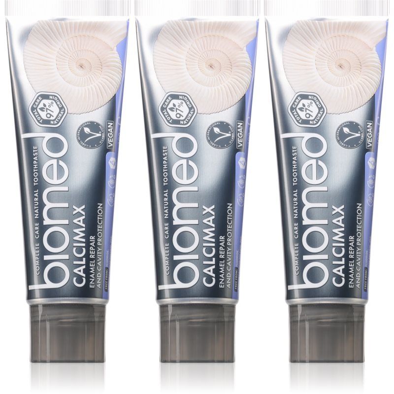 Biomed Calcimax 97% natuurlijke tandpasta/tandglazuur reparatie & cariës bescherming/Vegan, SLS-vrij 100 g (pak van drie)