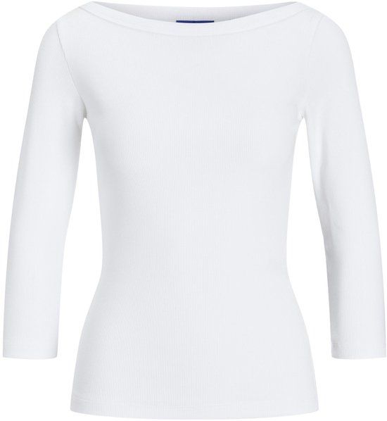 JJXX Top JXFIFI Top - Driekwart mouw - Boot hals - Katoen - Rib - Met stretch - Kort - Effen - Aansluitend - Casual - Vrouwen - M - Bright White
