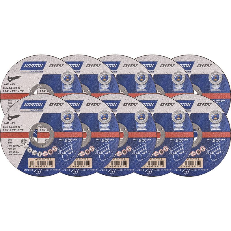 Norton Expert doorslijpschijven staal/inox 115x1x22,23mm (10 stuks)