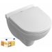 Villeroy&Boch Pack WC Suspendu Compact Sans Bride O Novo + Abattant + Plaque Blanche + Bâti Grohe