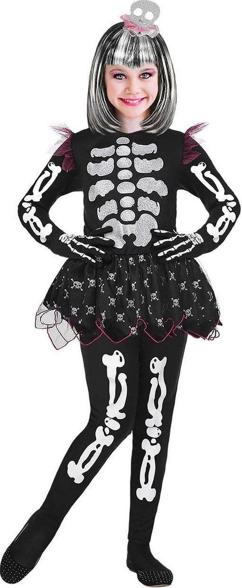 Widmann Spook & Skelet Kostuum - Skelet In Een Tutu - Meisje - Maat 140 - Halloween - Verkleedkleding