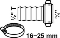 KIRCHHOFF Raccord de tuyau, chrome, 3/4"M x 1/2"T, avec collier de serrage