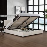 Corium Tweepersoonsbed Juva met lattenbodem en opbergruimte 140x200 cm beige