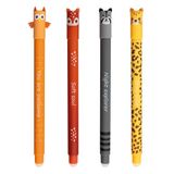 EBERHARD FABER - Uitwisbare rollerpen Animal Erase It | Uil, ree, wasbeer en leeuw, 4 gelpennen blauw 0,7 mm