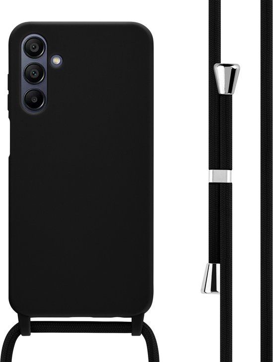 iMoshion Hoesje Samsung Galaxy A15 (5G/4G) - Siliconen hoesje met koord - Zwart
