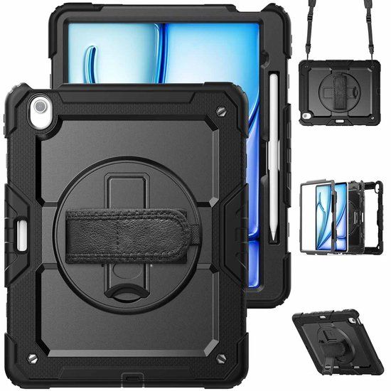 Accezz Tablet Hoes - Geschikt voor Apple iPad Air 13 inch (2026) M4 / Air 13 inch (2025) M3 / Air 13 inch (2024) M2 - Backcover Shoulder Strap - Zwart