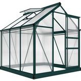 Serre de jardin en polycarbonate 190 x 192 x 201 cm résistant aux UV 30+ fondation renforcée gouttière vert foncé