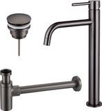 Fortifura Calvi Slim Wastafelkraanset - verhoogde wastafelkraan - klikwaste plug - design sifon - PVD - geborsteld gunmetal (antraciet)