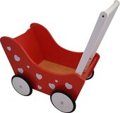 Playwood Houten Poppenwagen rood met witte hartjes