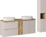 Ensemble de salle de bain 140 cm, couleur cachemire avec chêne, avec 2 lavabos, modèle Beyond