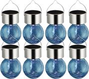 Sunnydays Solar sfeer hanglamp - 8x - tuin - lampenbol - blauw - glas - 9 cm - ophang haakje