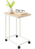 Merkloos Relaxdays Bijzettafel met wieltjes - 68 x 50 x 35 cm - wit-bruin