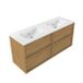 Saniclass Holz Frame Badkamermeubelset - 140x45x62cm - Vygo keramische wastafel wit - 2 wasbakken - zonder kraangaten - 4 lades - glans eiken natural (hout) SW1578613/SW773929