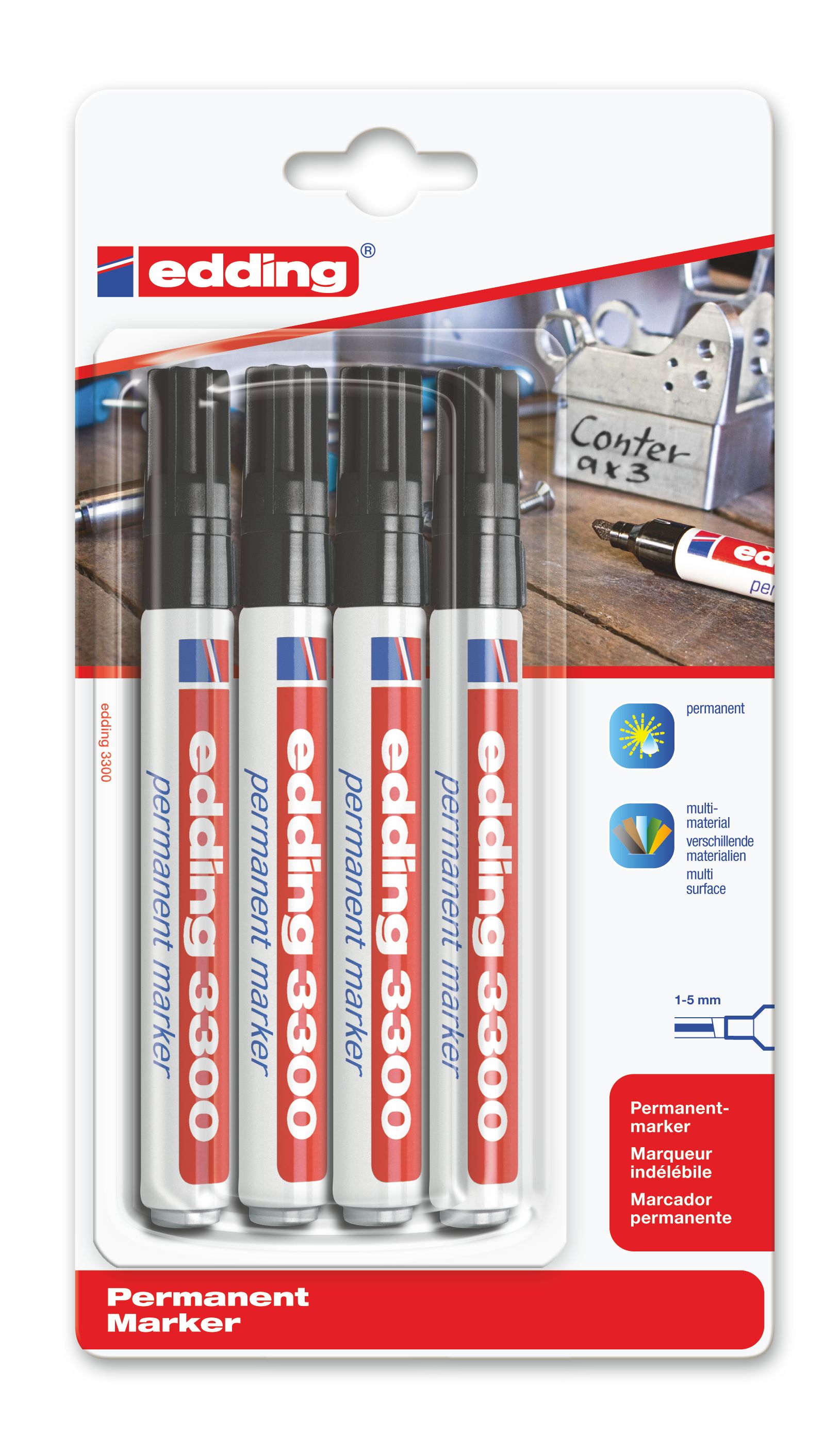 Edding 3300 - Permanent marker - 4-pack - Multi-color