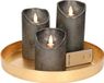 Merkloos Set - Goud Kunststof Plateau - Met 3 LED Kaarsen - Antraciet Grijs - Flame Effect - Afstandsbediening