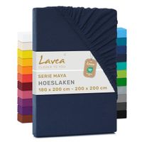 Merkloos / Sans marque Lavea® Hoeslaken 180x200 cm – 100% Katoen, Zacht en Ademend – Geschikt voor Matrassen tot 20 cm – Jersey met Elastiek Rondom – Nachtblauw