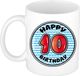 Bellatio Decorations Verjaardag cadeau mok - 10 jaar - blauw - gestreept - 300 ml - keramiek