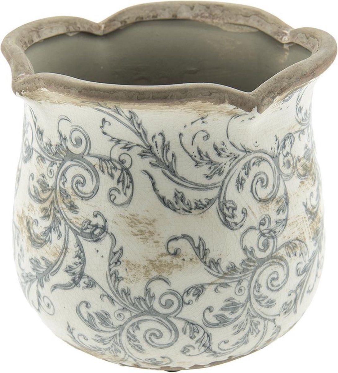 Clayre & Eef Bloempot Ø 15x14 cm Beige Grijs Keramiek Rond