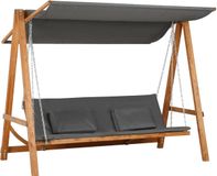 Outsunny hangmatschommel met bedfunctie 3-zits tuinschommel met dak ligbed tuinbank grenen hout polyester grijs + teak 225.5 x 113 x 180 cm