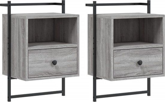 vidaXL Nachtkastjes 2 stuks wandgemonteerd 40x30x61 cm hout grijs sonoma
