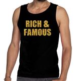Bellatio Decorations Gouden rich & famous glitter tanktop / mouwloos shirt zwart heren - heren singlet Gouden rich & famous XL