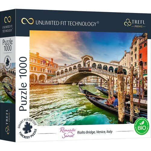 Trefl Prime - Uft Puzzel Romantic Sunset: Rialto Bridge, Venice, Italy - 1000 Elementen, Dikste Karton, Bio, Italië, Venetië, Zonsondergang, Vermaak Voor Volwassenen En Kinderen Vanaf 12 Jaar