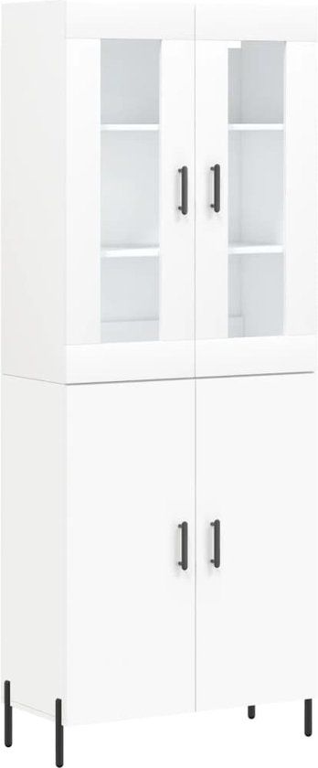 vidaXL Hoge kast - 69,5x34x180 cm - wit - bewerkt hout