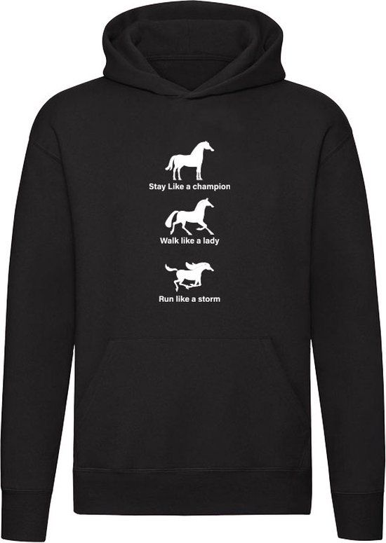 Paarden Hoodie Zwart - Unisex - XL