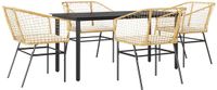vidaXL 5-delige tuinset met kussens, bruin, polyrotan, glas