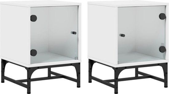 vidaXL Nachtkastjes met glazen deuren 2 st 35x37x50 cm wit