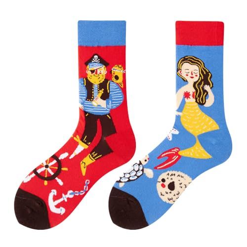 Nxnchc Grappige Sokken Unisex Veel Motieven Piraat Zeemeermin Dieren Eten Fruit Sport Kunst Katoen Cadeau Asymmetrisch