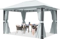 TOOLPORT Tuinpaviljoen 3x4 m, aluminium palen, dakdoek ca. 220 g/m², grijs | 4 zijpanelen en muggennetten - 100% waterdicht - brede vierkante palen van ca. 9x9cm - eenvoudige montage dankzij kliksysteem