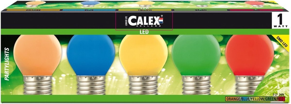 Calex Party LED Kogellamp pakket gekleurd E27 1W 5 kleuren Niet dimbaar