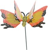 Decoris Vlinder op stok - Geel - Metaal - 17 x 60 cm