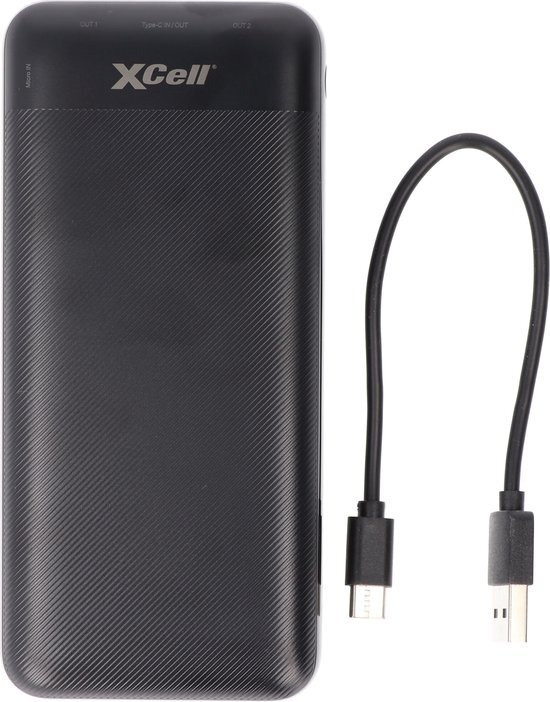 XCell Powerbank X20000PD met 20.000 mAh capaciteit, USB-C PD3.0, snelladen, LED-display, 2x USB-uitgang 1x USB-C-uitgang
