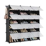 Mondeer Schoenenkast, 3 x 7 etages, kunststof schoenenrek, schoenenorganizer met deur, ruimtebesparend voor 42 paar schoenen in hal, slaapkamer, zwart